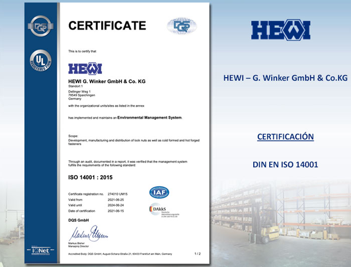 Certificación DIN EN ISO 14001 Hewi