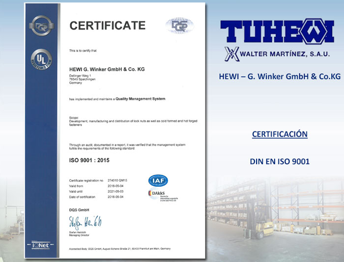 Certificación DIN EN ISO 9001 Hewi