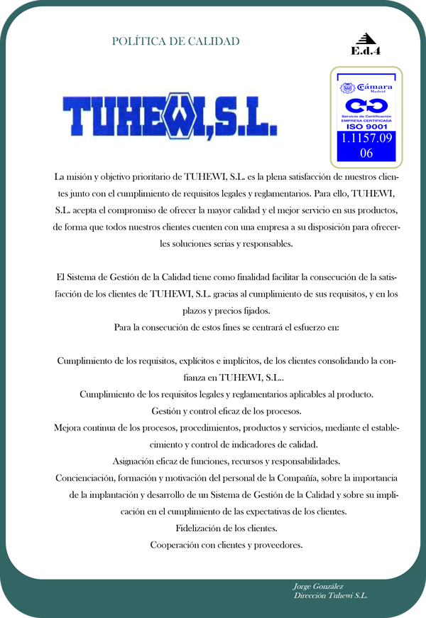 Política de Calidad Tuhewi