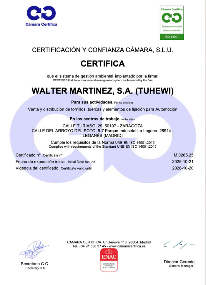 2025 CERTIFICADO ISO 14001 GA WALTER MARTINEZ, S.A.(TUHEWI)